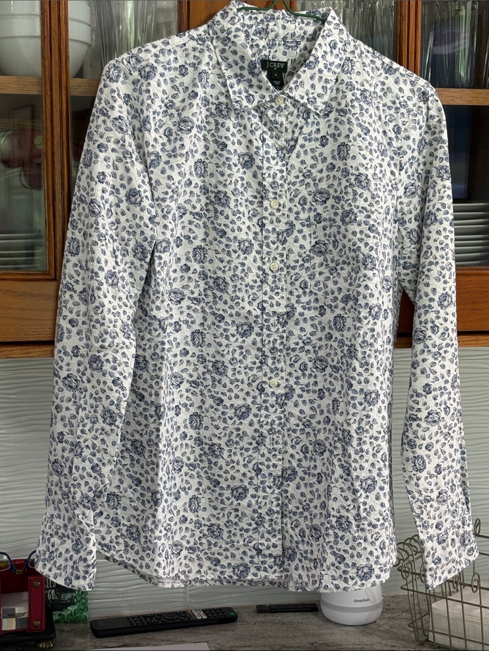 J. Crew White Shirt with Blue Floral Pattern